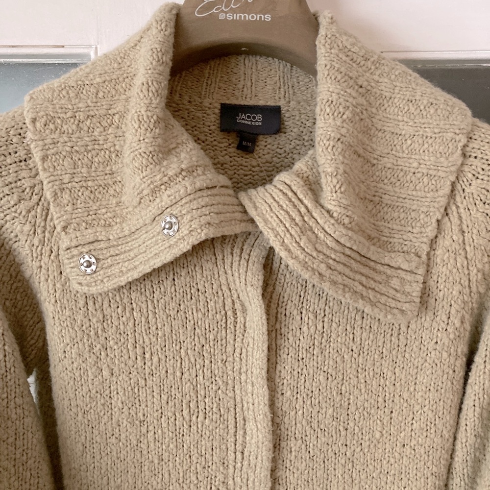 ❌SOLD❌MED•JACOB CONNEXION•WOOL BLEND SANDY BEIGE CARDIGAN• - Picture 6 of 9